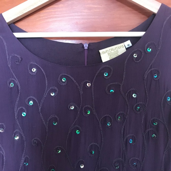 Long Purple Dress with Green Iridescent Sequins - Picture 10 of 12